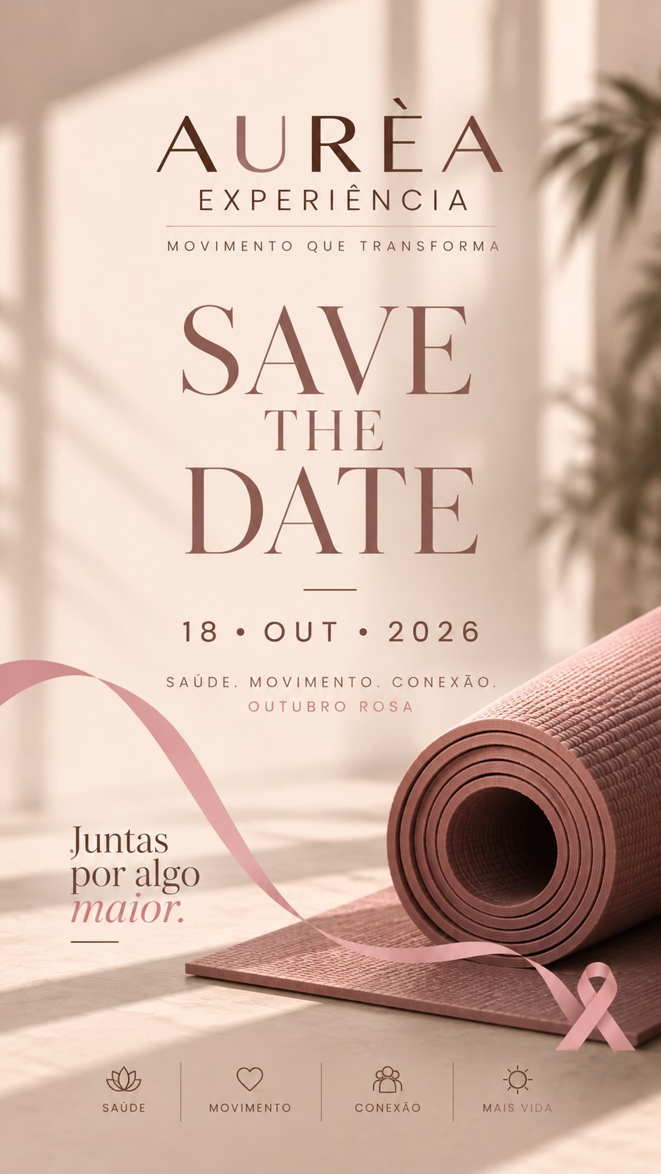 Save the date Aurèa Experiência, 18 de outubro de 2026: saúde, movimento e conexão no Outubro Rosa